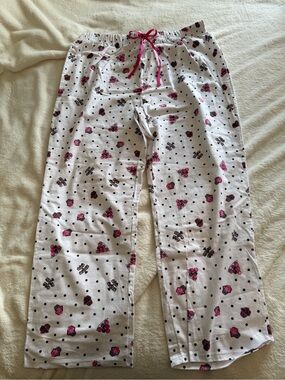 Studio White Flannel Pajama Pants with Pink Cupcake and Black Polka Dot Print